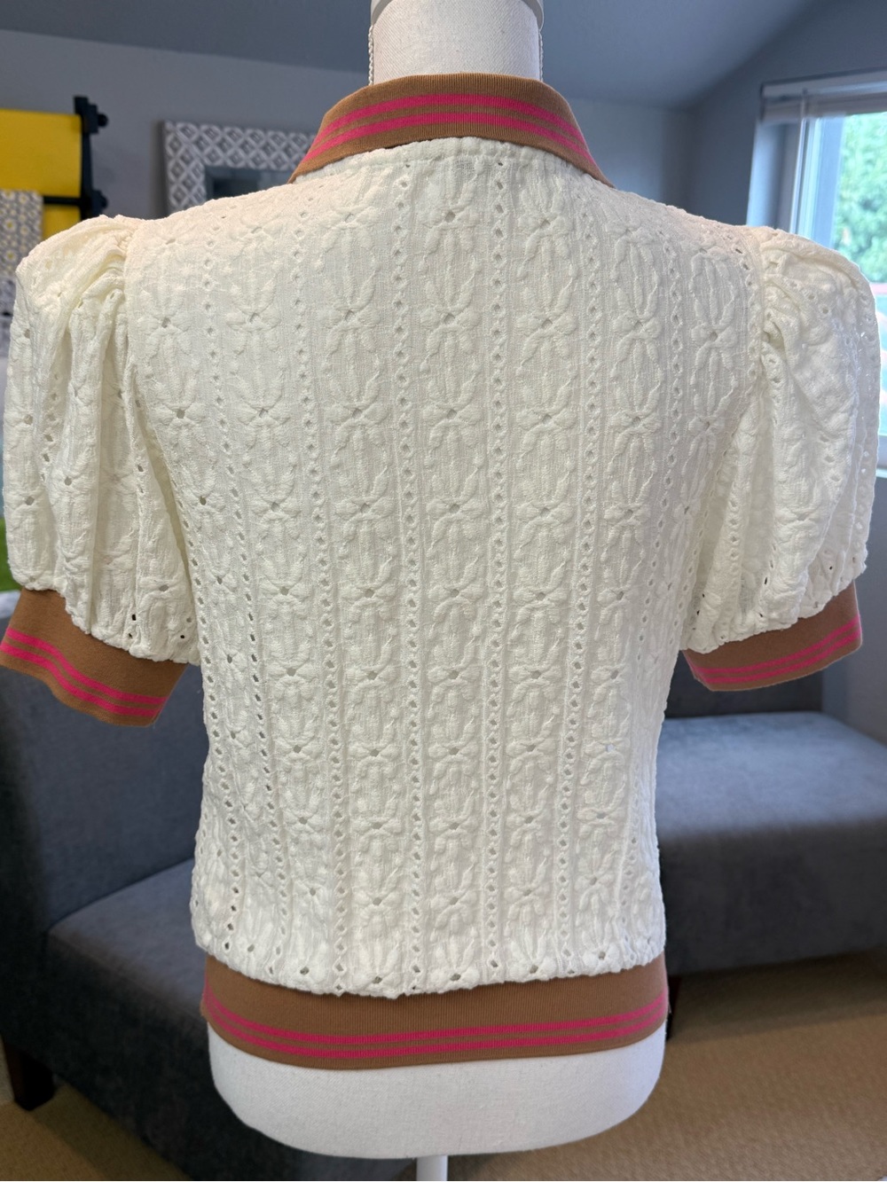 Maeve Puff-Sleeve Lace Polo Top Anthropologie Small - Picture 6 of 14